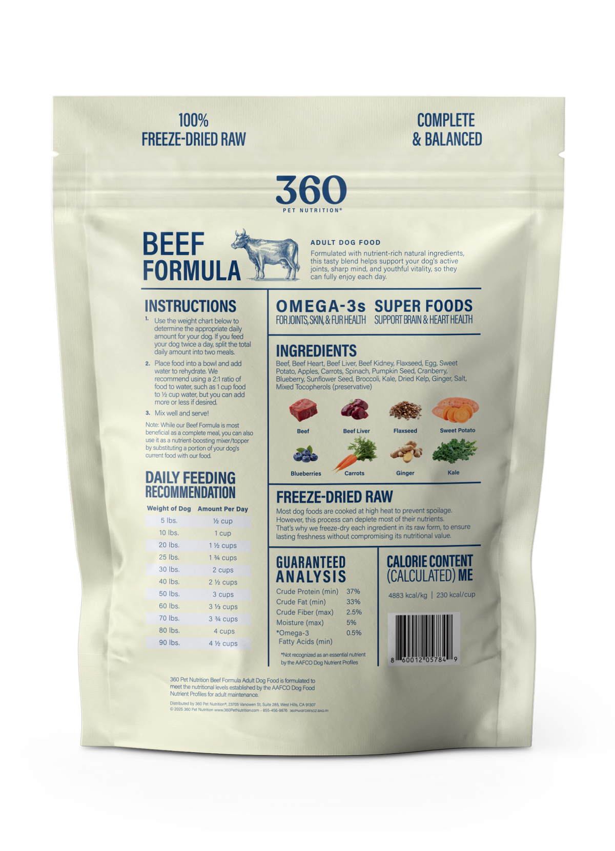 360 Pet Nutrition Beef Formula Freeze-Dried Raw Dog Food