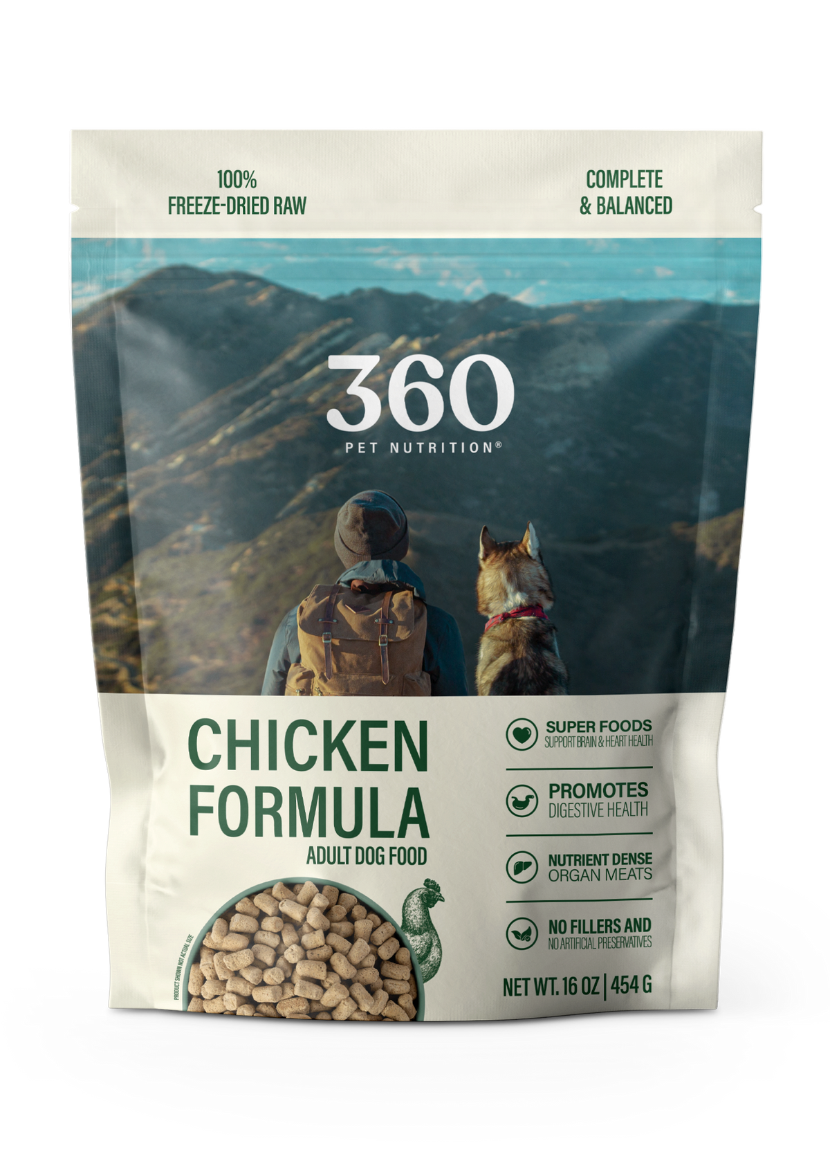360 Pet Nutrition Chicken Freeze-Dried Raw Complete Meal for Adult Dogs