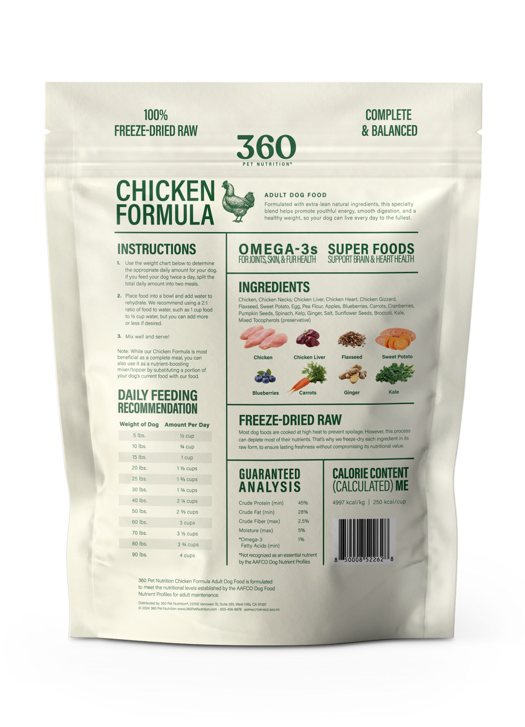 360 Pet Nutrition Chicken Freeze-Dried Raw Complete Meal for Adult Dogs