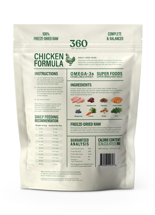 360 Pet Nutrition Chicken Freeze-Dried Raw Complete Meal for Adult Dogs