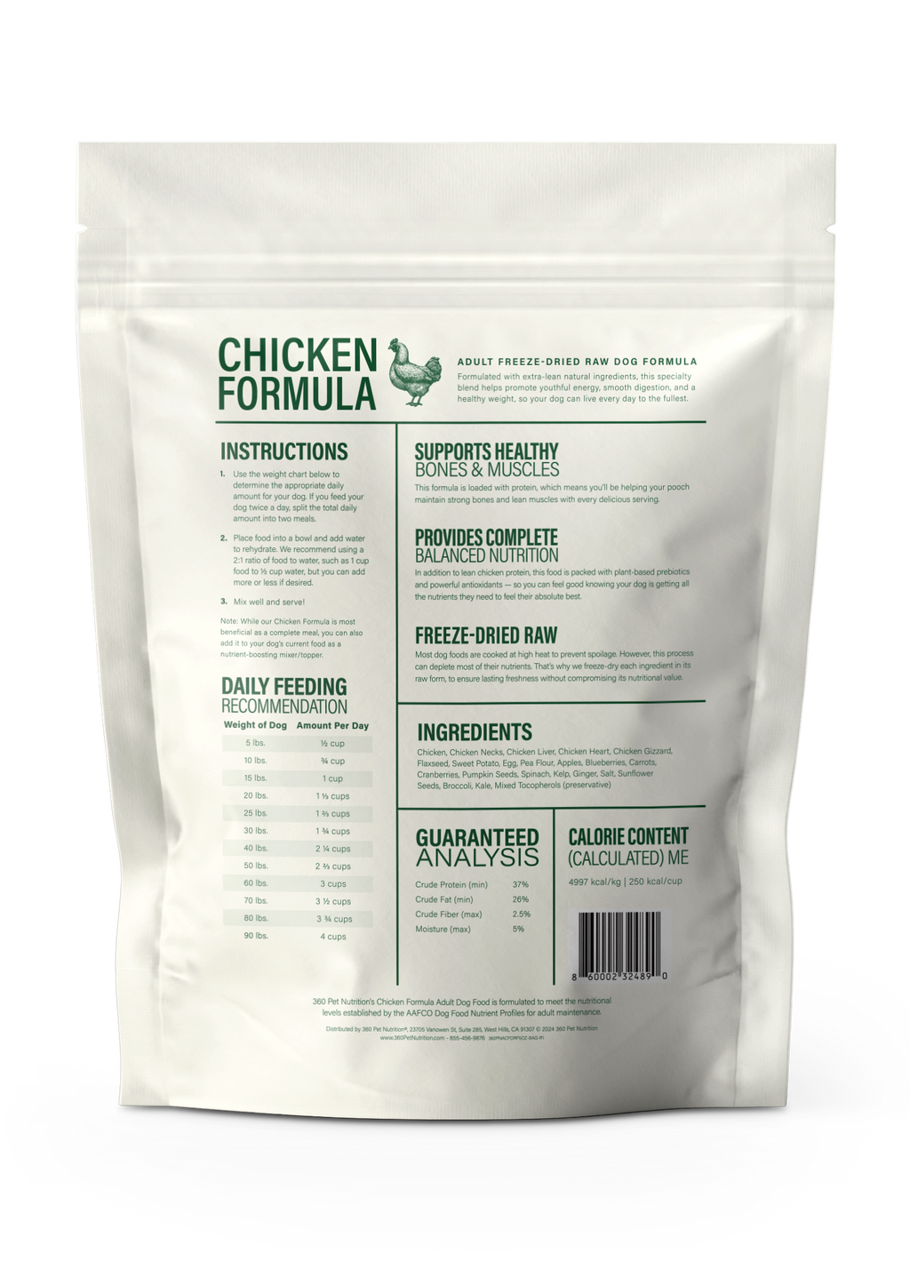 360 Pet Nutrition Chicken Freeze-Dried Raw Complete Meal for Adult Dogs