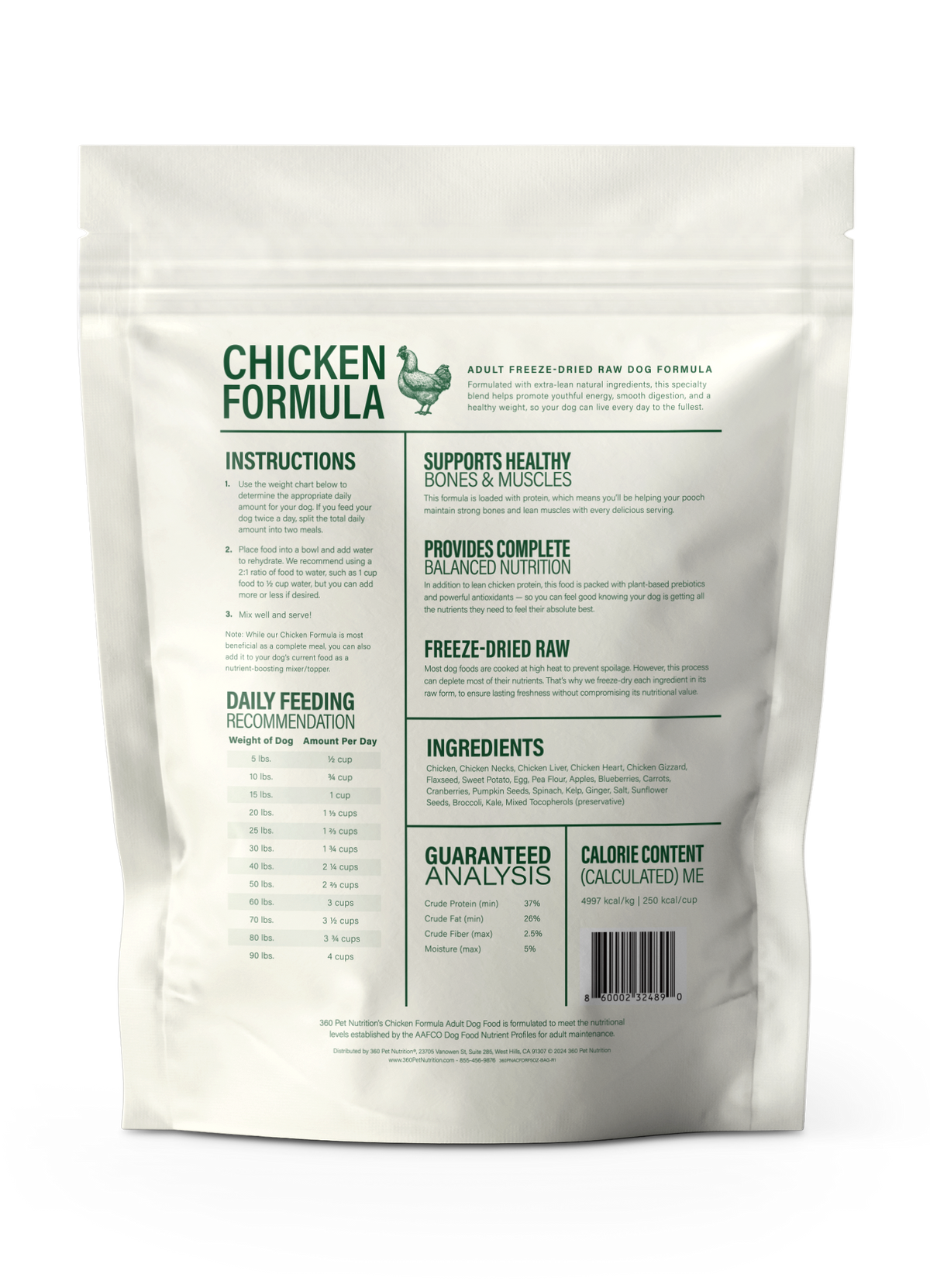 360 Pet Nutrition Chicken Freeze-Dried Raw Complete Meal for Adult Dogs
