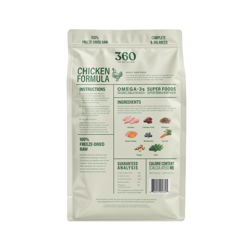 360 Pet Nutrition Chicken Freeze-Dried Raw Complete Meal for Adult Dogs
