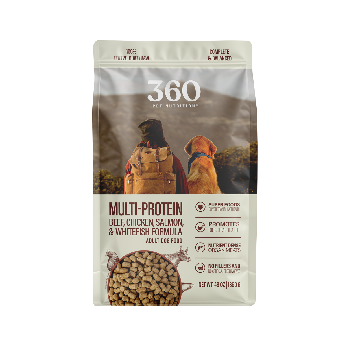 360 Pet Nutrition Multi-Meat Freeze-Dried Raw Complete Meal for Adult Dogs
