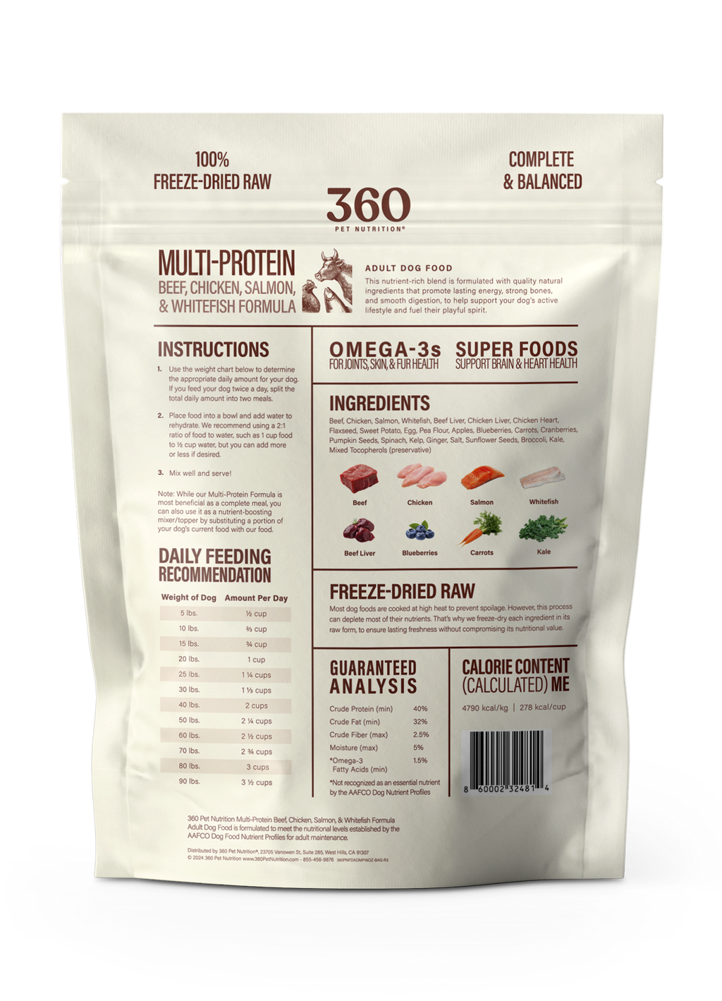 360 Pet Nutrition Multi-Meat Freeze-Dried Raw Complete Meal for Adult Dogs