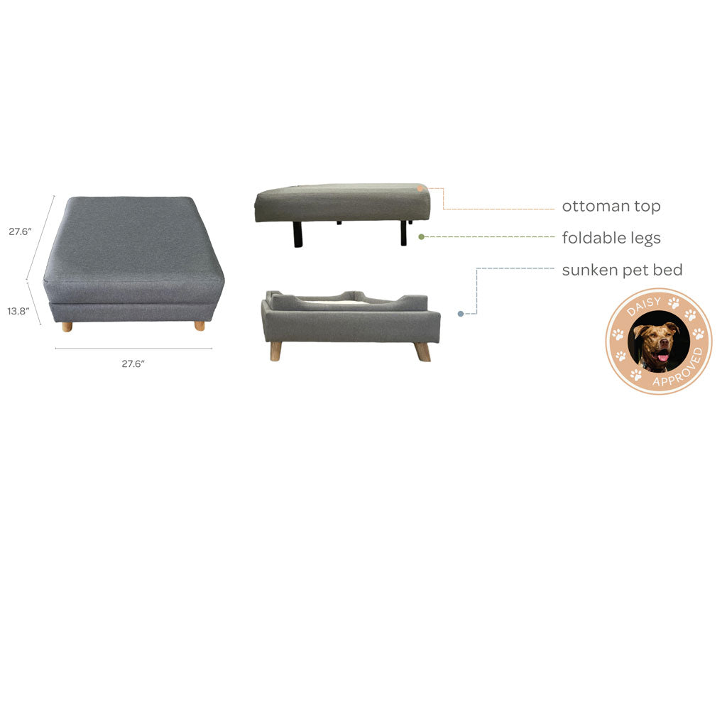4 Cats & Dogs Otto Pet Bed Ottoman, Grey