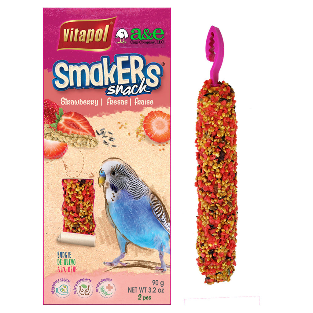A & E Cages Smakers Snack Strawberry Treat Stick for Parakeets, 2-count