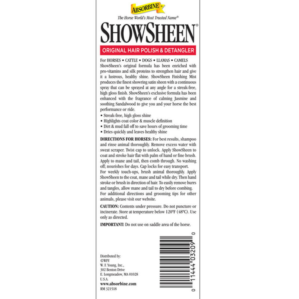 Absorbine Showsheen Finishing Mist Hair Polish & Detangler Spray (15 oz)