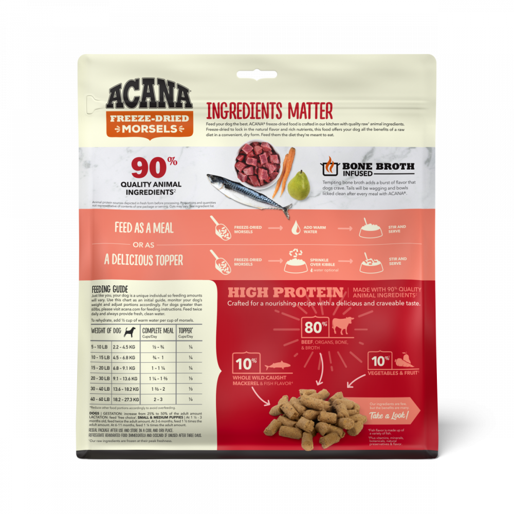 ACANA Freeze Dried Morsels High Protein Beef Recipe Meal or Food Topper for Dogs