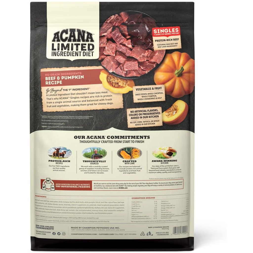 ACANA Singles Limited Ingredient Beef & Pumpkin Grain-Free High-Protein Dry Dog Food