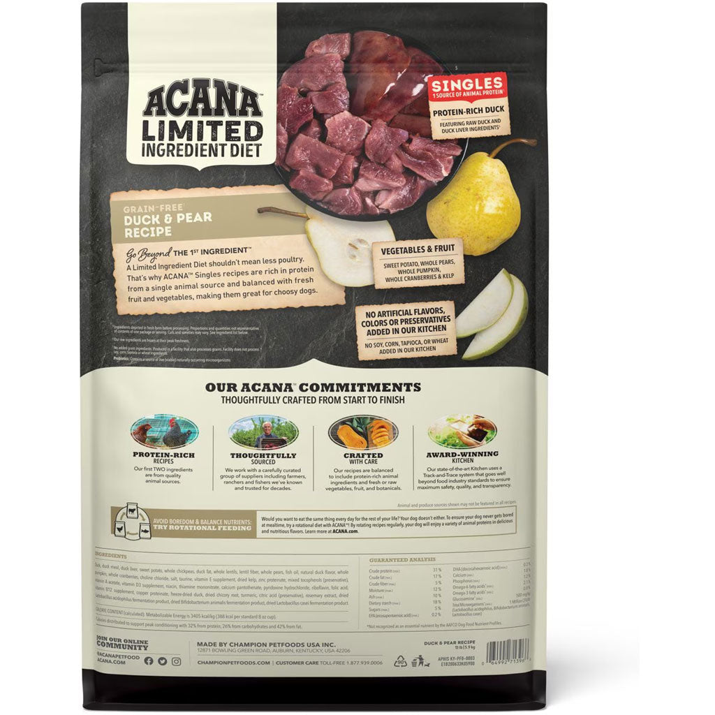 ACANA Singles Limited Ingredient Duck & Pear Grain-Free High-Protein Dry Dog Food