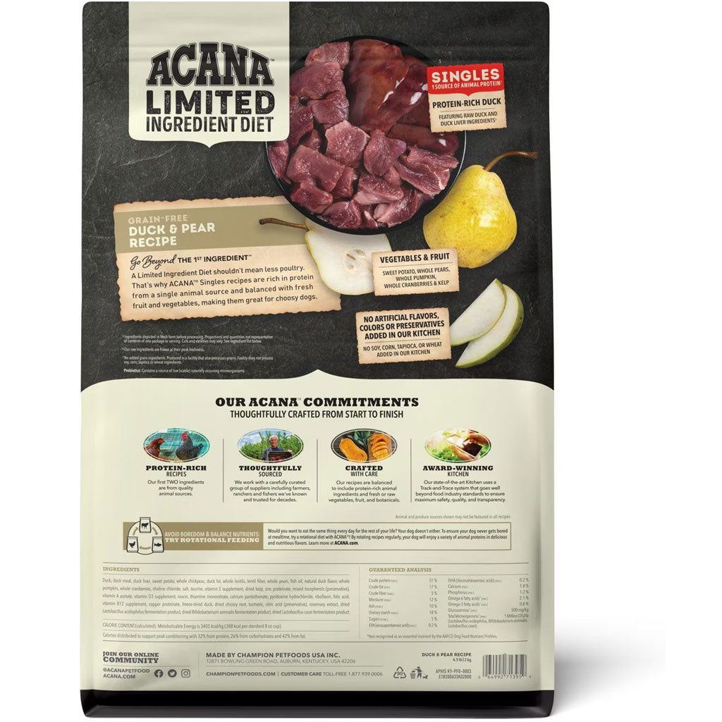 ACANA Singles Limited Ingredient Duck & Pear Grain-Free High-Protein Dry Dog Food