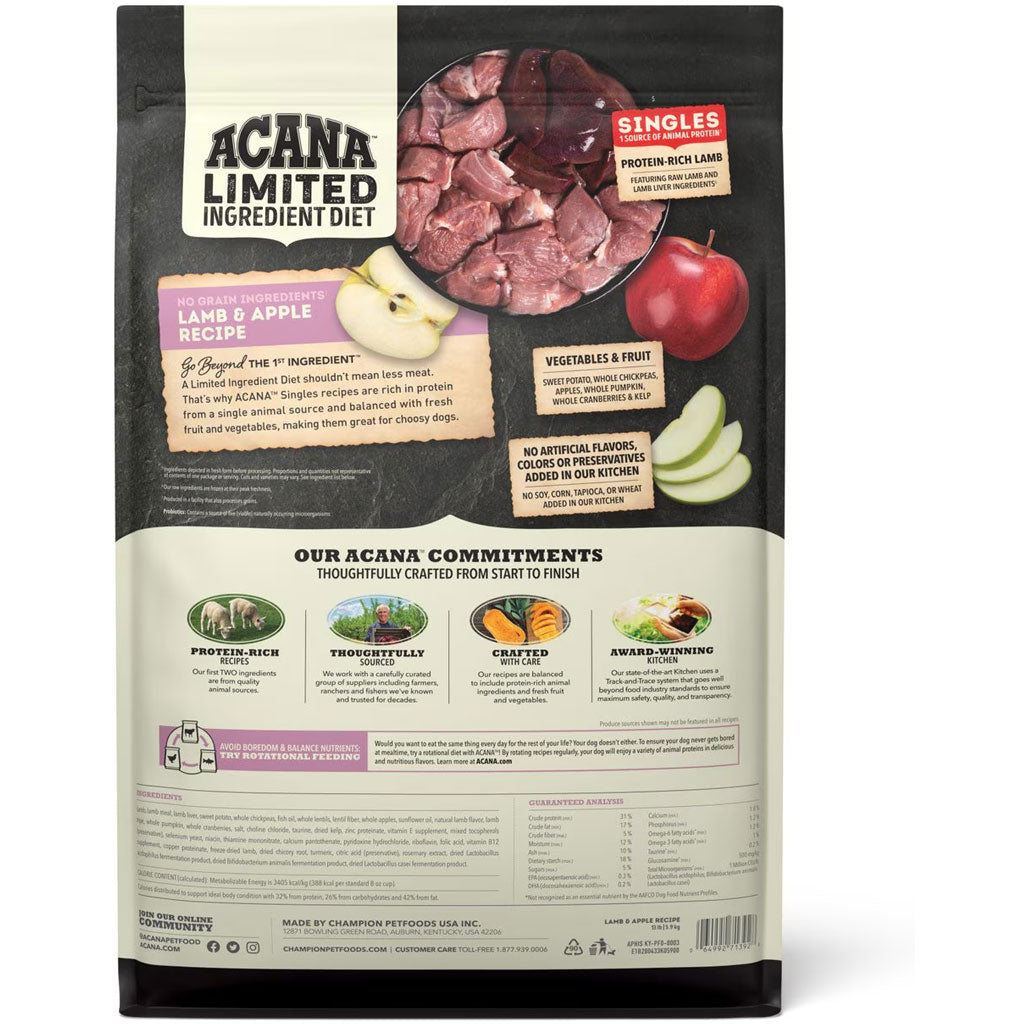 ACANA Singles Limited Ingredient Lamb & Apple Grain-Free High-Protein Dry Dog Food