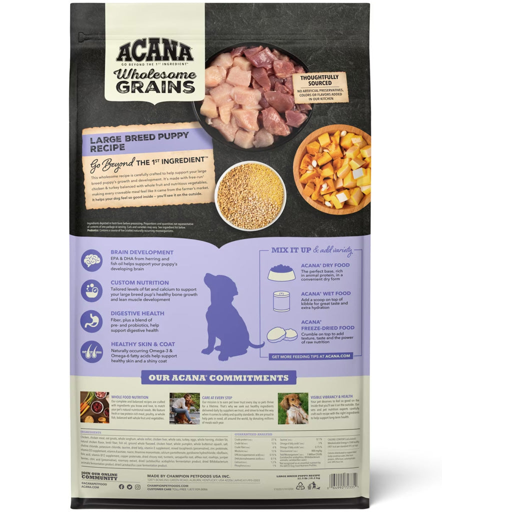 ACANA Wholesome Grains Dry Food Large Breed Puppy + Grains, 22.5-lb