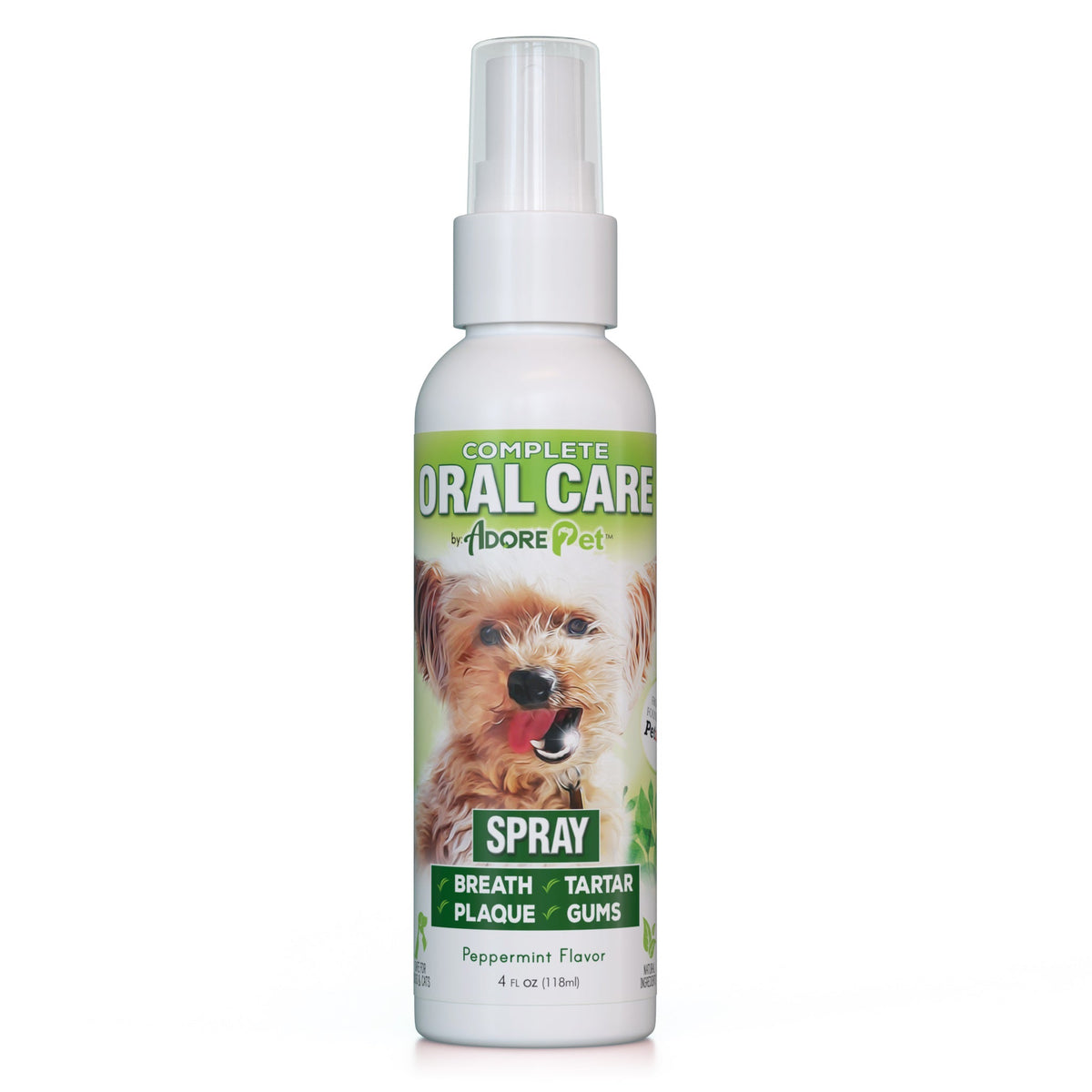 Adore Pet Complete Oral Care Spray Peppermint Flavor for Dogs & Cats, 4-oz
