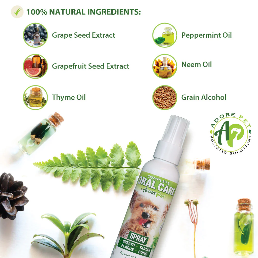 Adore Pet Complete Oral Care Spray Peppermint Flavor for Dogs & Cats, 4-oz