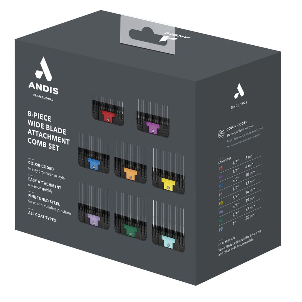 Andis 8-Piece Wide Blade Attachment Comb Set Color Coded