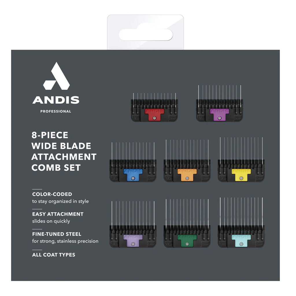 Andis 8-Piece Wide Blade Attachment Comb Set Color Coded
