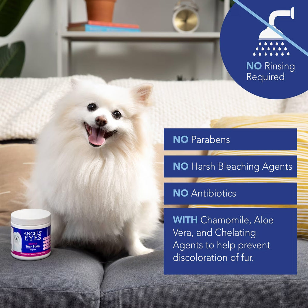 Angel's Eyes Face Eye & Paw Cleansing & Tear Stain Wipe for Dogs & Cats, 100 Count
