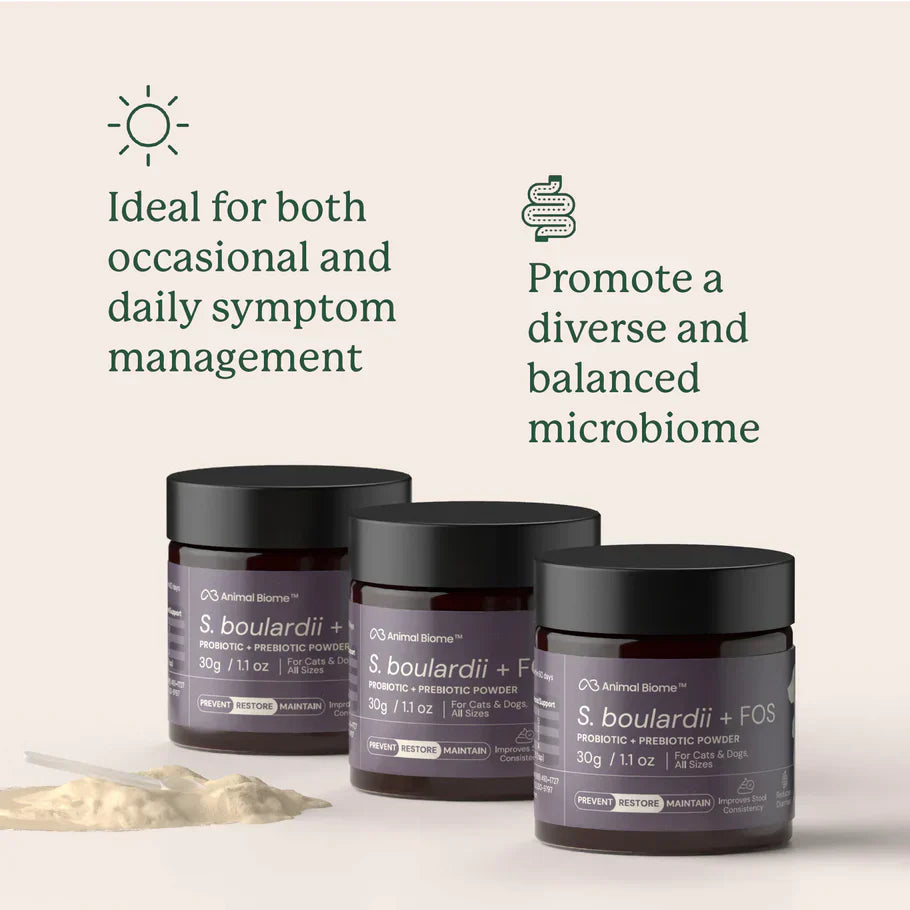 Animal Biome S.boulardii + FOS Probiotic + Prebiotic Powder for Dogs & Cats