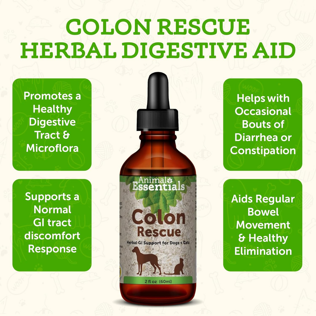 Animal Essentials Colon Rescue Herbal Tonic to Support Normal Bowel Function for Dogs & Cats