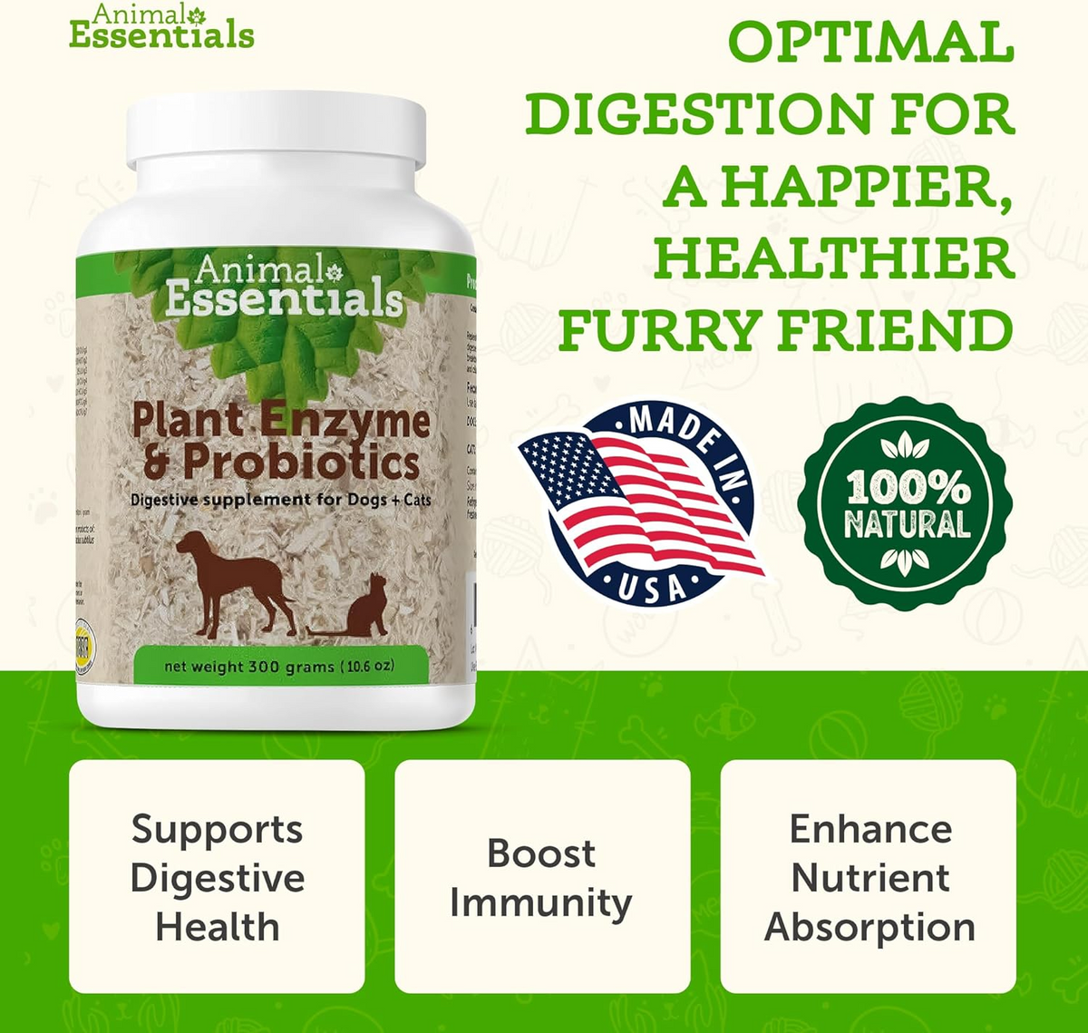 Animal Essentials Plant Enzyme & Probiotic Digestive Supplement Powder for Dogs & Cats
