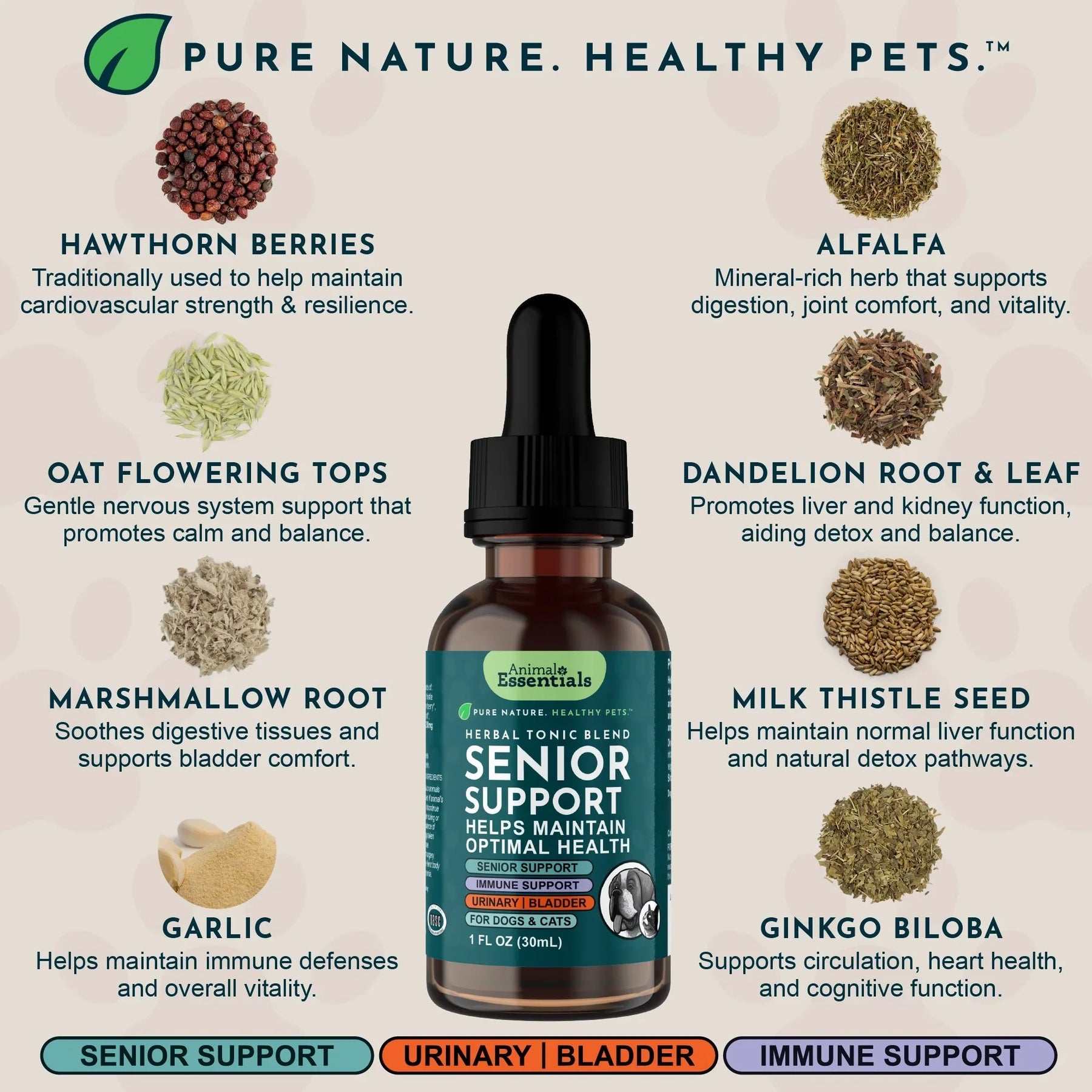 Animal Essentials Senior Support Herbal Tonic to Maintain Optimal Health for Dogs & Cats