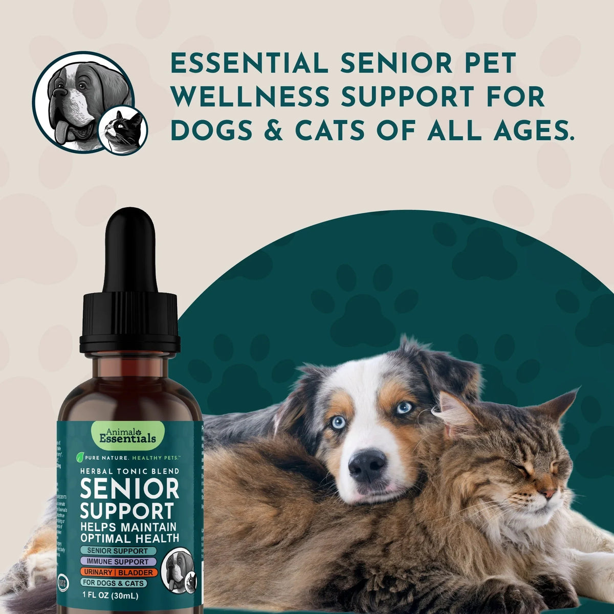 Animal Essentials Senior Support Herbal Tonic to Maintain Optimal Health for Dogs & Cats