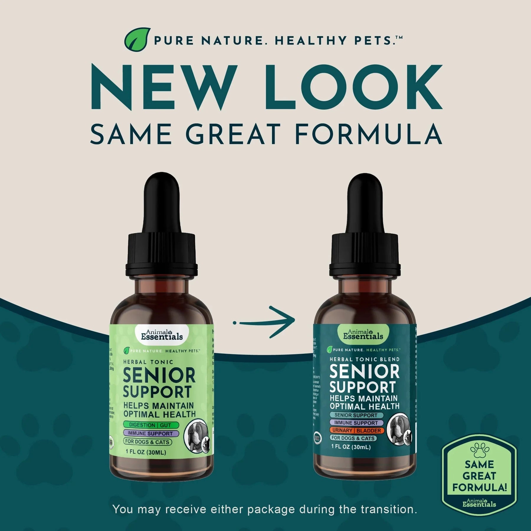 Animal Essentials Senior Support Herbal Tonic to Maintain Optimal Health for Dogs & Cats