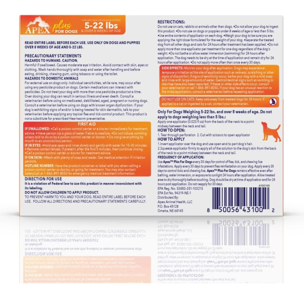 Apex Plus Topical Flea & Tick Prevention for Dogs, 5-22 lbs, 3 Doses
