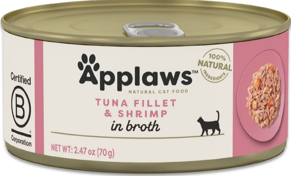 Applaws Natural Wet Cat Food Tuna with Shrimp in Broth, 5.5-oz, case of 24