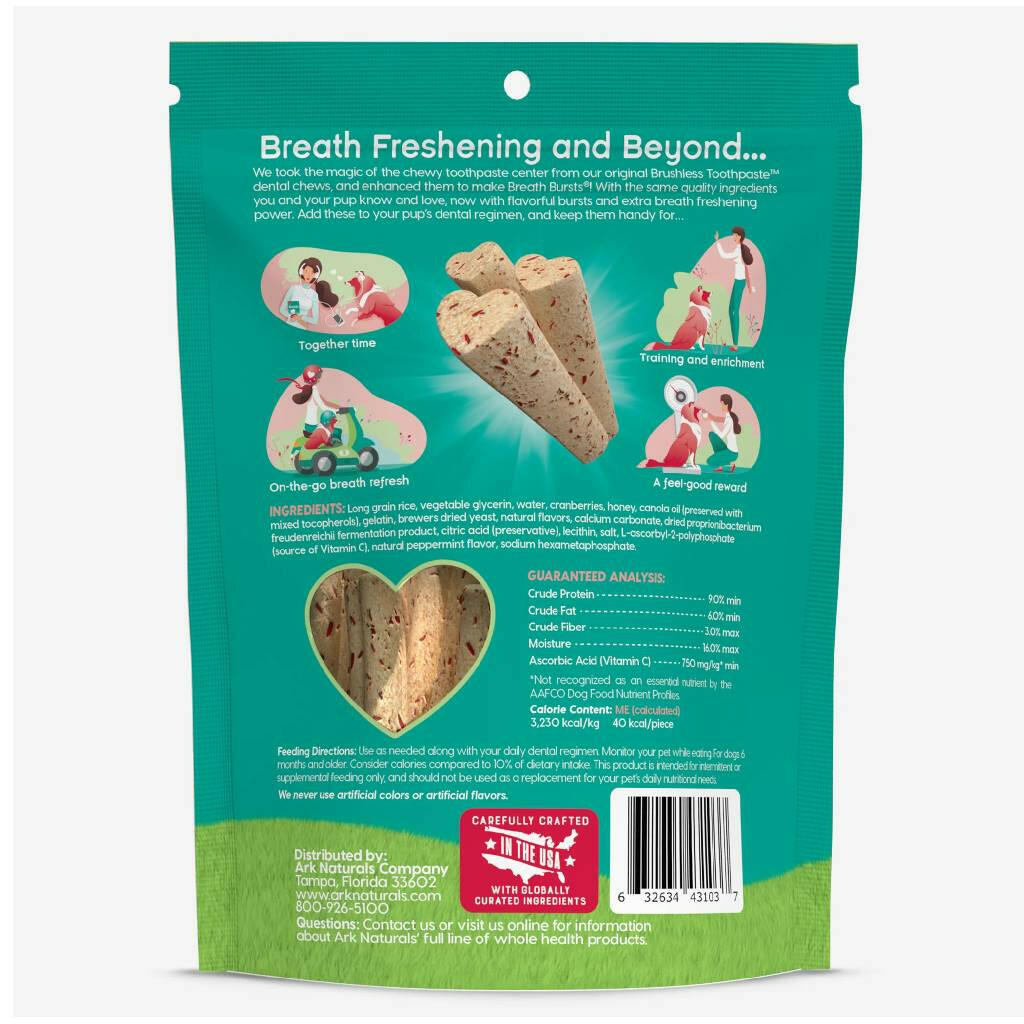 Ark Naturals Breath Bursts Brushless Toothpaste Peppermint Dental Sticks for Large Dogs (6 oz)