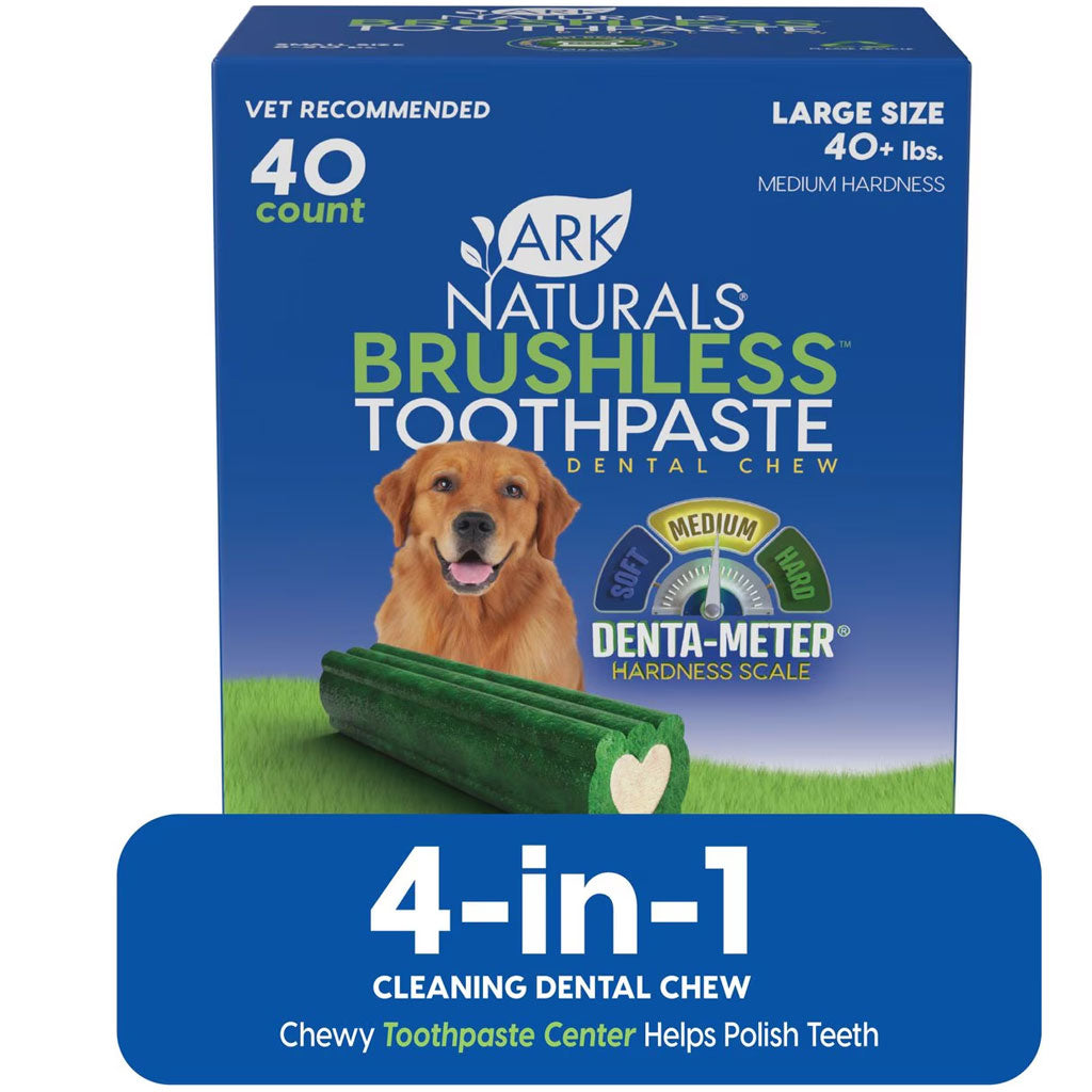 Ark Naturals Brushless Toothpaste Dental Chews 4-in-1 for Large Dogs, 40-count