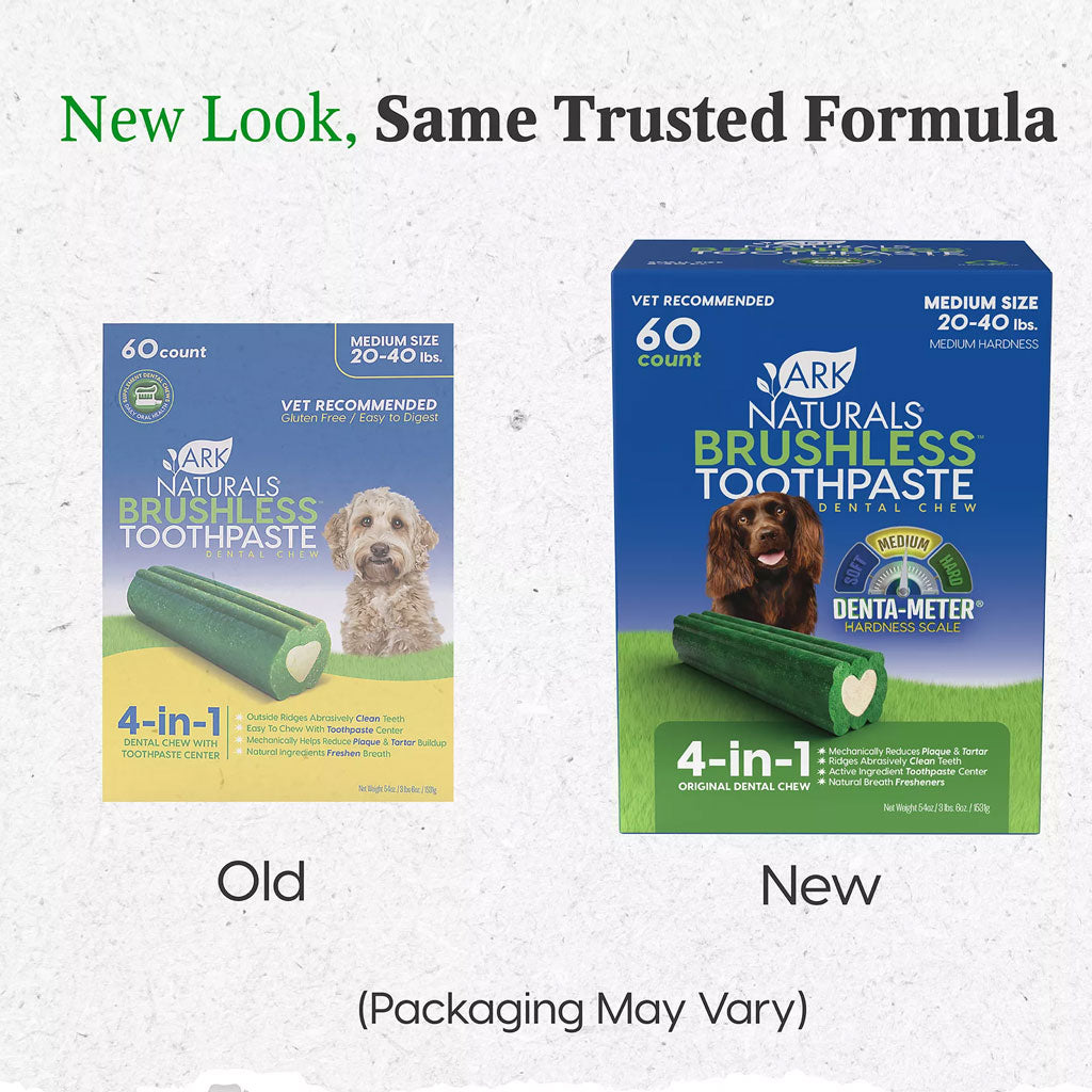 Ark Naturals Brushless Toothpaste Dental Chews 4-in-1 for Medium Dogs, 60-count