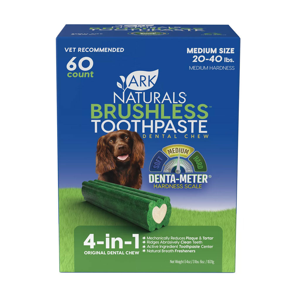 Ark Naturals Brushless Toothpaste Dental Chews 4-in-1 for Medium Dogs, 60-count