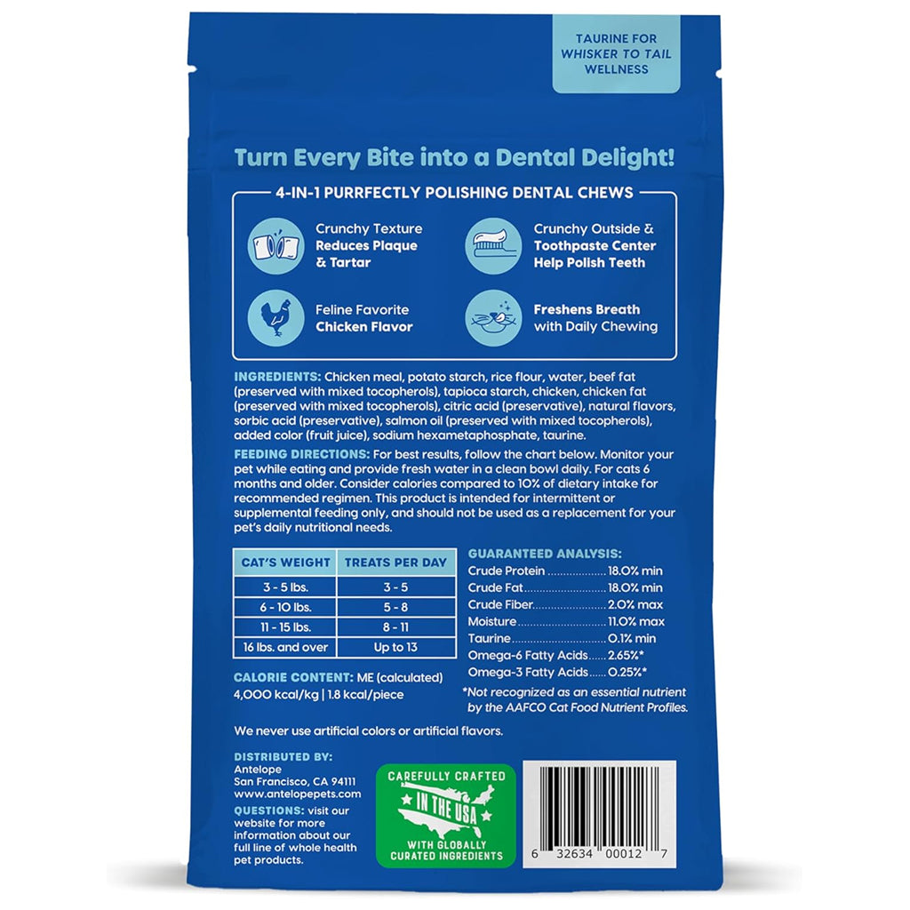 Ark Naturals Kiss Me-Ow Cleaning Dental Chews Crunchy Cat Treats, Chicken Flavor
