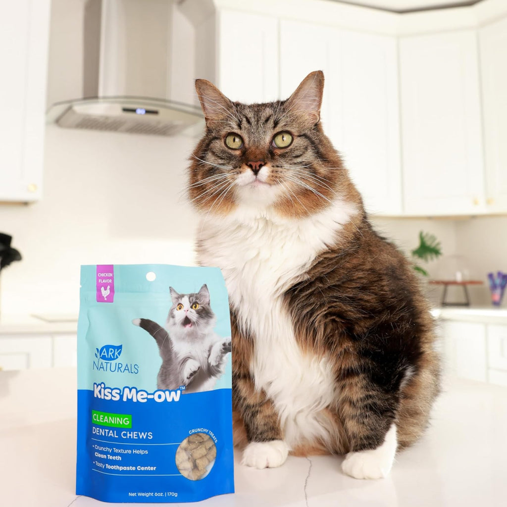 Ark Naturals Kiss Me-Ow Cleaning Dental Chews Crunchy Cat Treats, Chicken Flavor