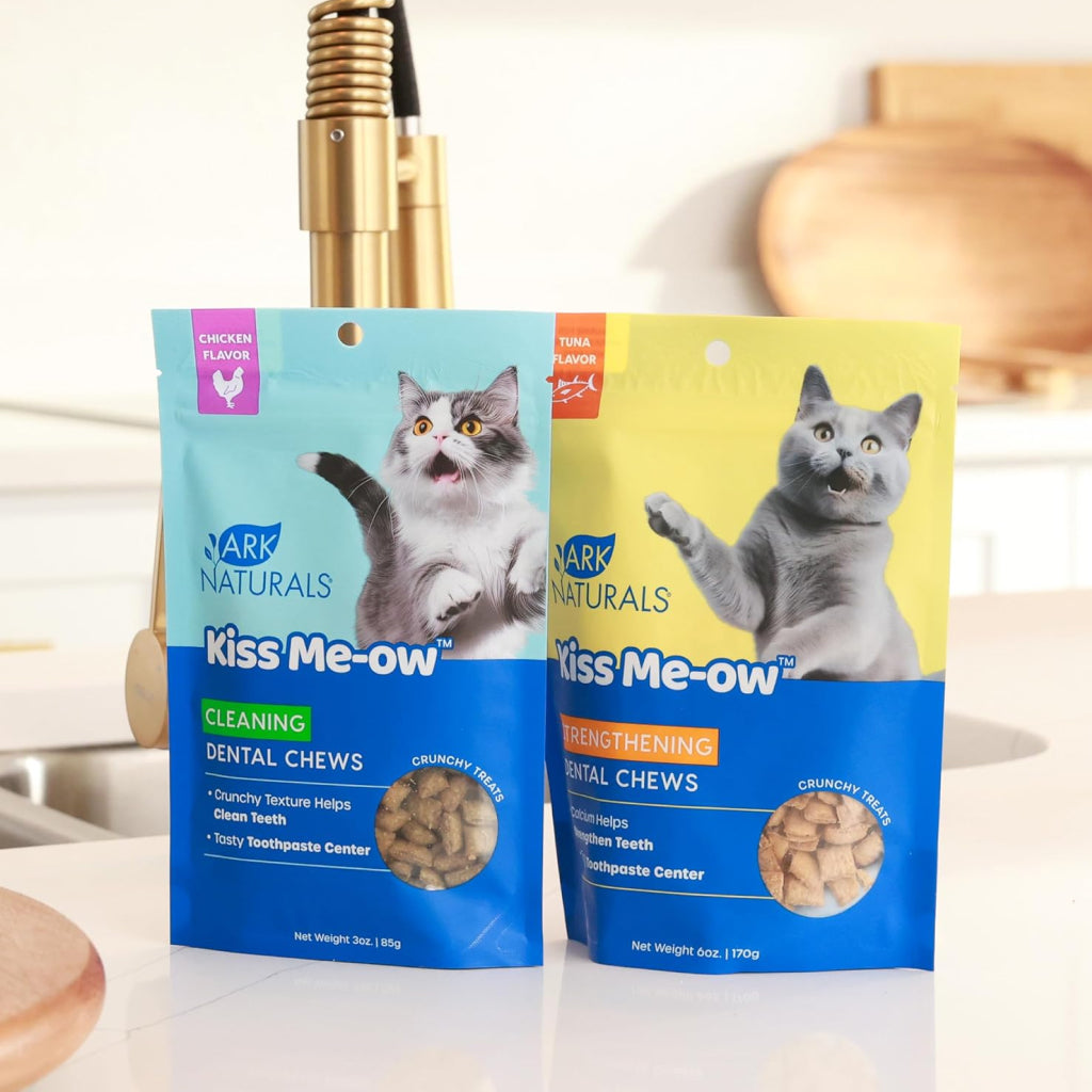 Ark Naturals Kiss Me-Ow Cleaning Dental Chews Crunchy Cat Treats, Chicken Flavor