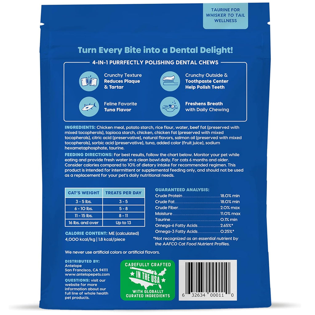Ark Naturals Kiss Me-Ow Cleaning Dental Chews Crunchy Cat Treats, Tuna Flavor
