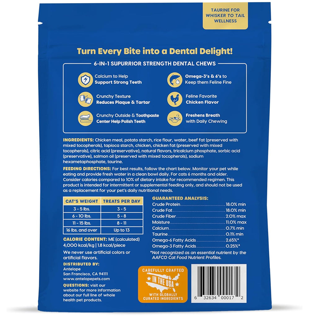 Ark Naturals Kiss Me-Ow Strengthening Dental Chews Crunchy Cat Treats, Chicken Flavor