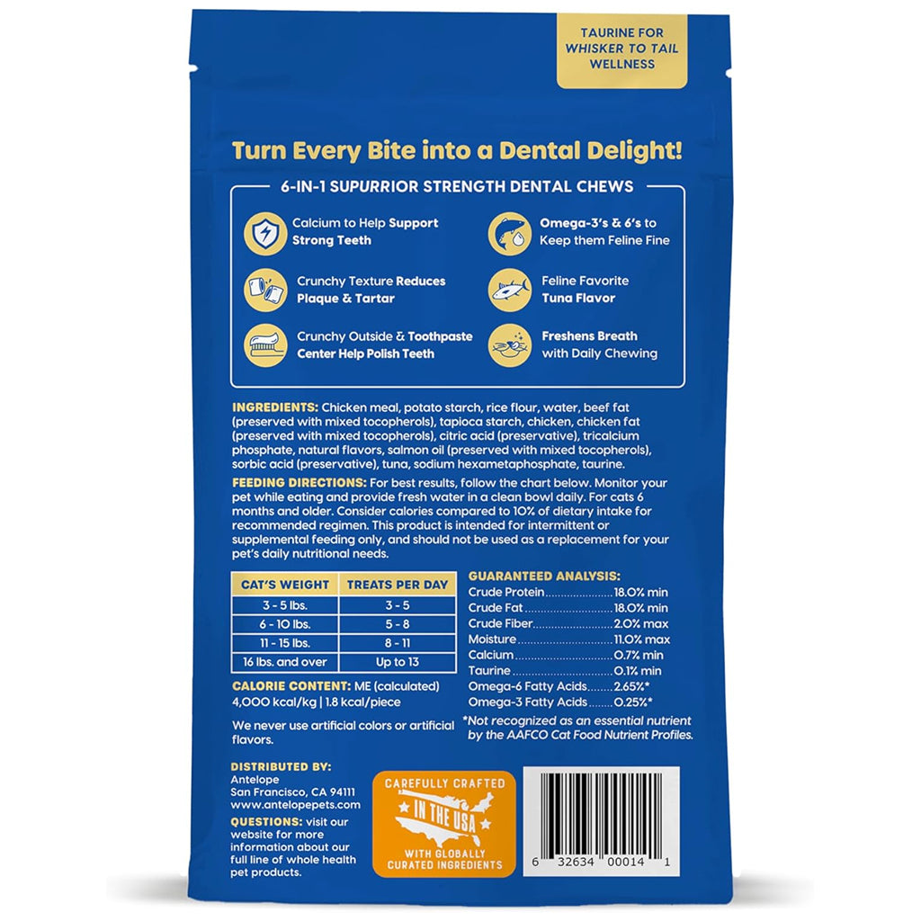 Ark Naturals Kiss Me-Ow Strengthening Dental Chews Crunchy Cat Treats, Tuna Flavor