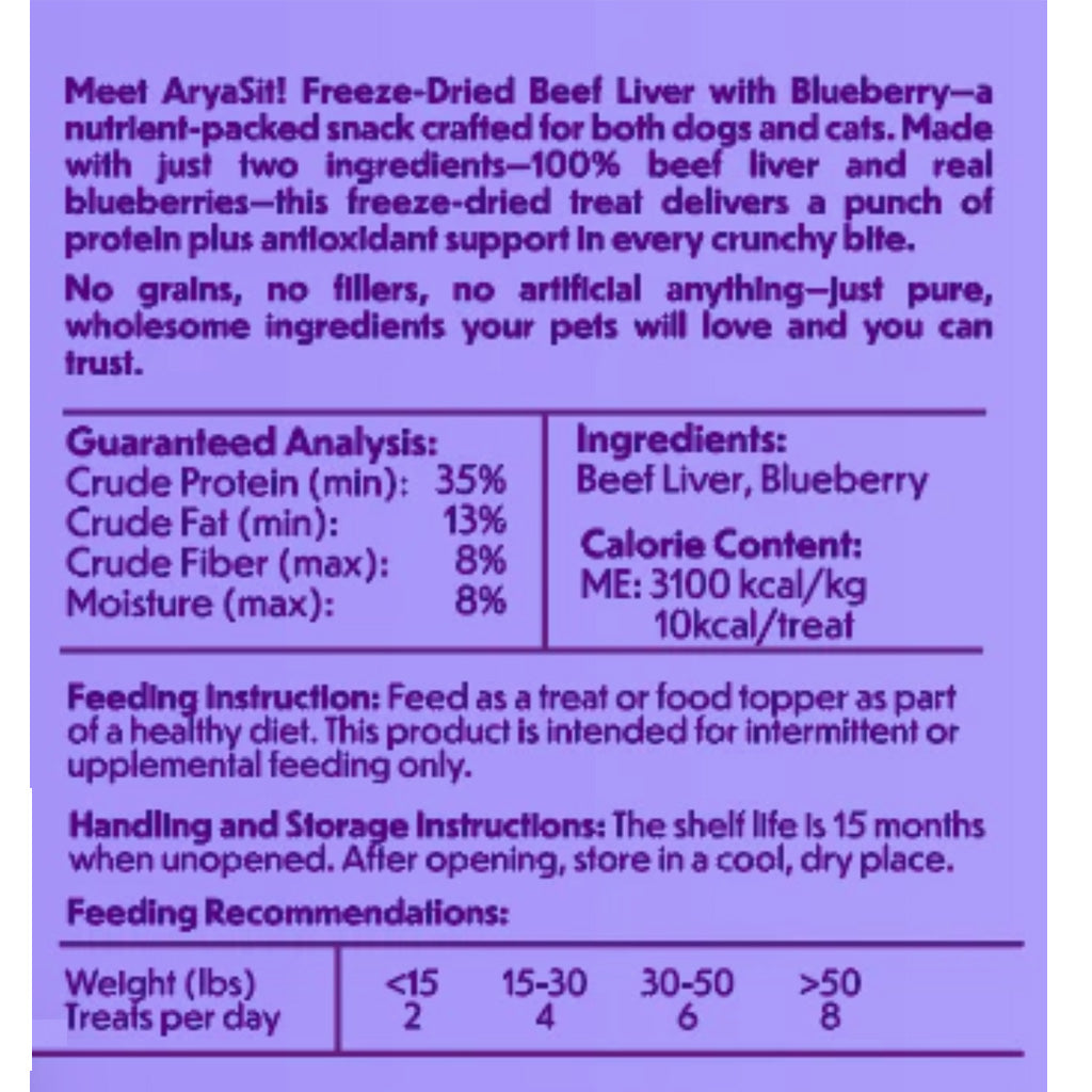 Arya Sit Freeze-Dried Beef Liver with Blueberry for Dogs & Cats