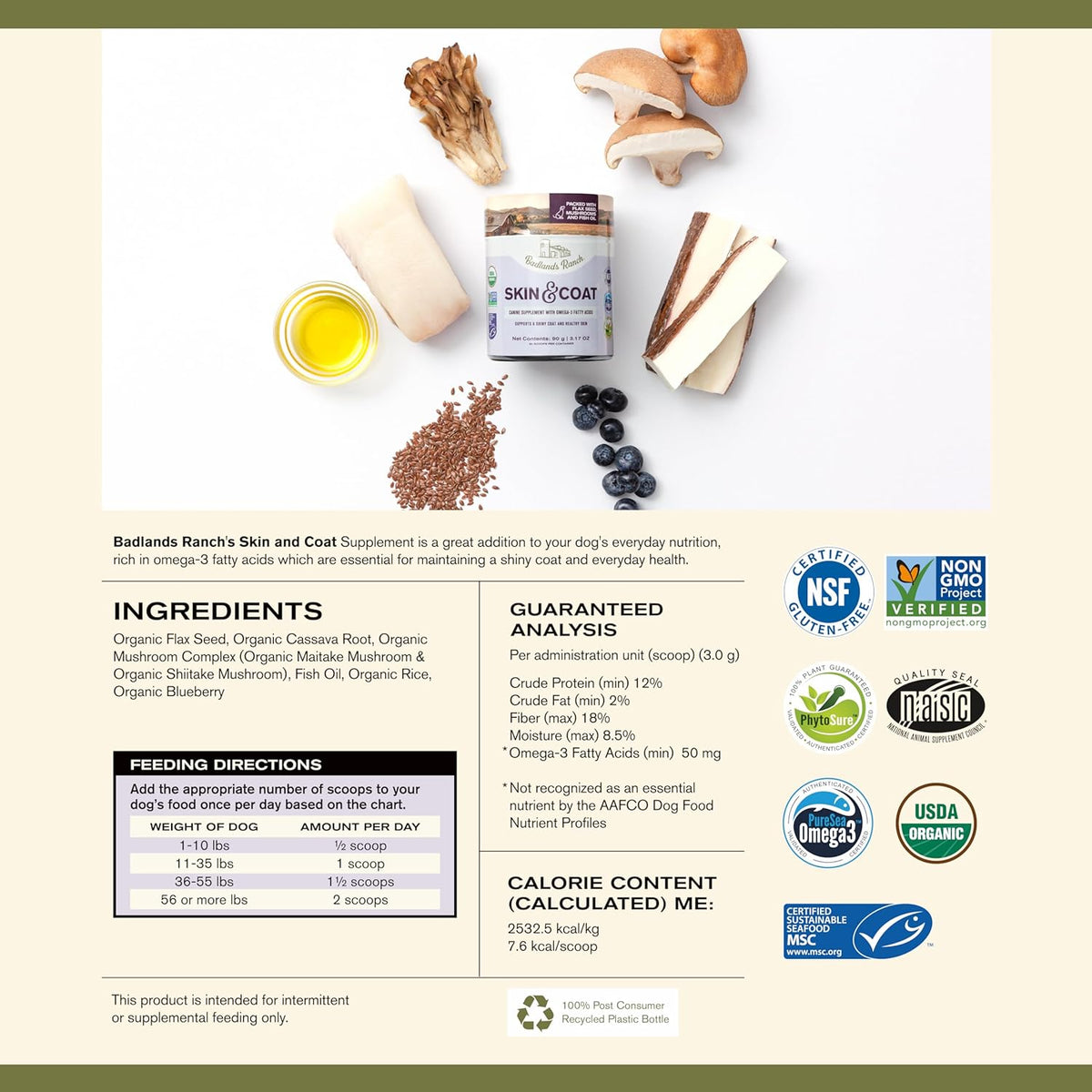 Badlands Ranch Skin & Coat Canine Supplement with Omega-3 Fatty Acids, 3.17-oz