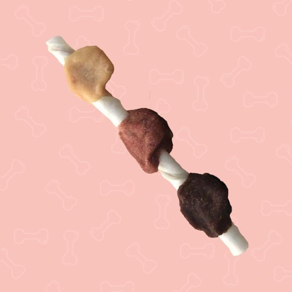 Better Belly Rawhide Triple Flavor Chicken, Pork & Beef Kabob Treats For Dog (10 pack)
