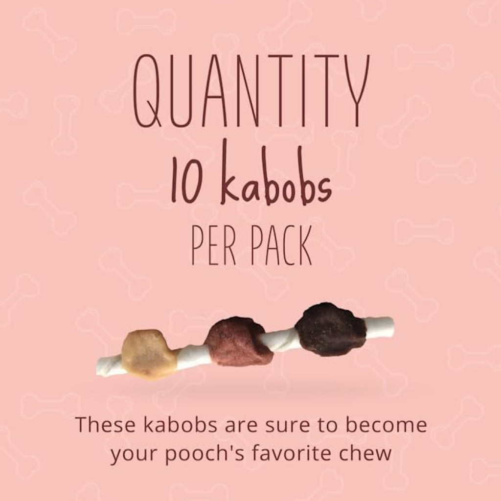 Better Belly Rawhide Triple Flavor Chicken, Pork & Beef Kabob Treats For Dog (10 pack)