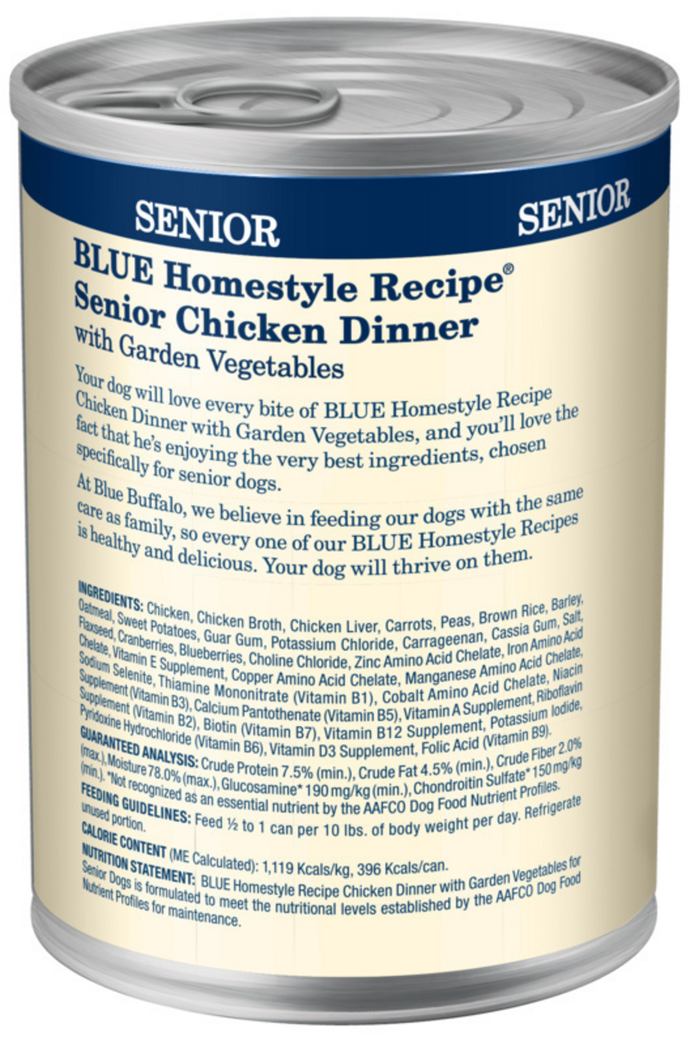 Blue Buffalo Homestyle Recipe Senior Chicken Dinner with Garden Vegetables Canned Dog Food, 12.5-oz, case of 12