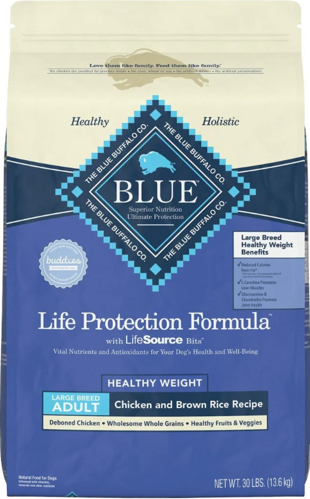 Blue Buffalo Life Protection Formula Healthy Weight Large Breed Adult Chicken & Brown Rice Recipe Dry Dog Food, 30-lb
