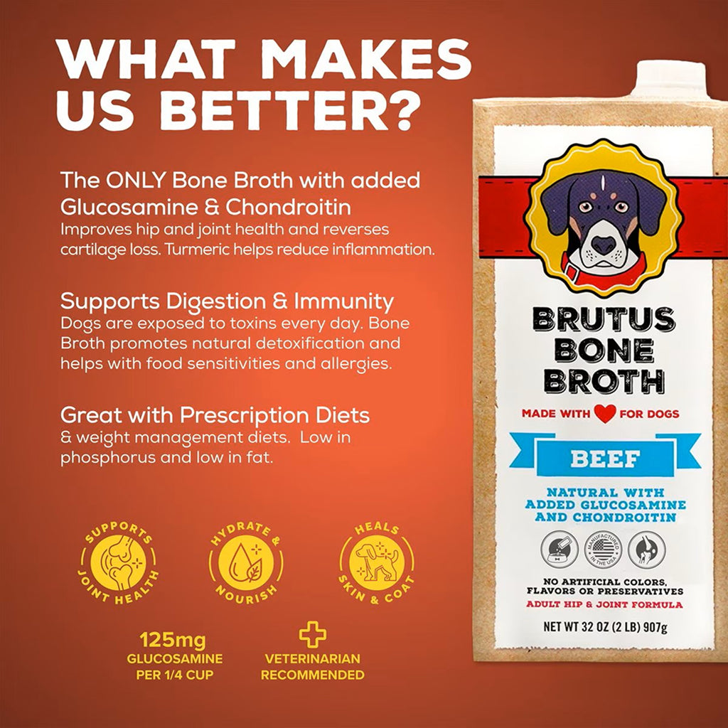 Brutus Broth Beef Bone Broth Hip & Joint Formula with Glucosamine for Dogs (32 oz)