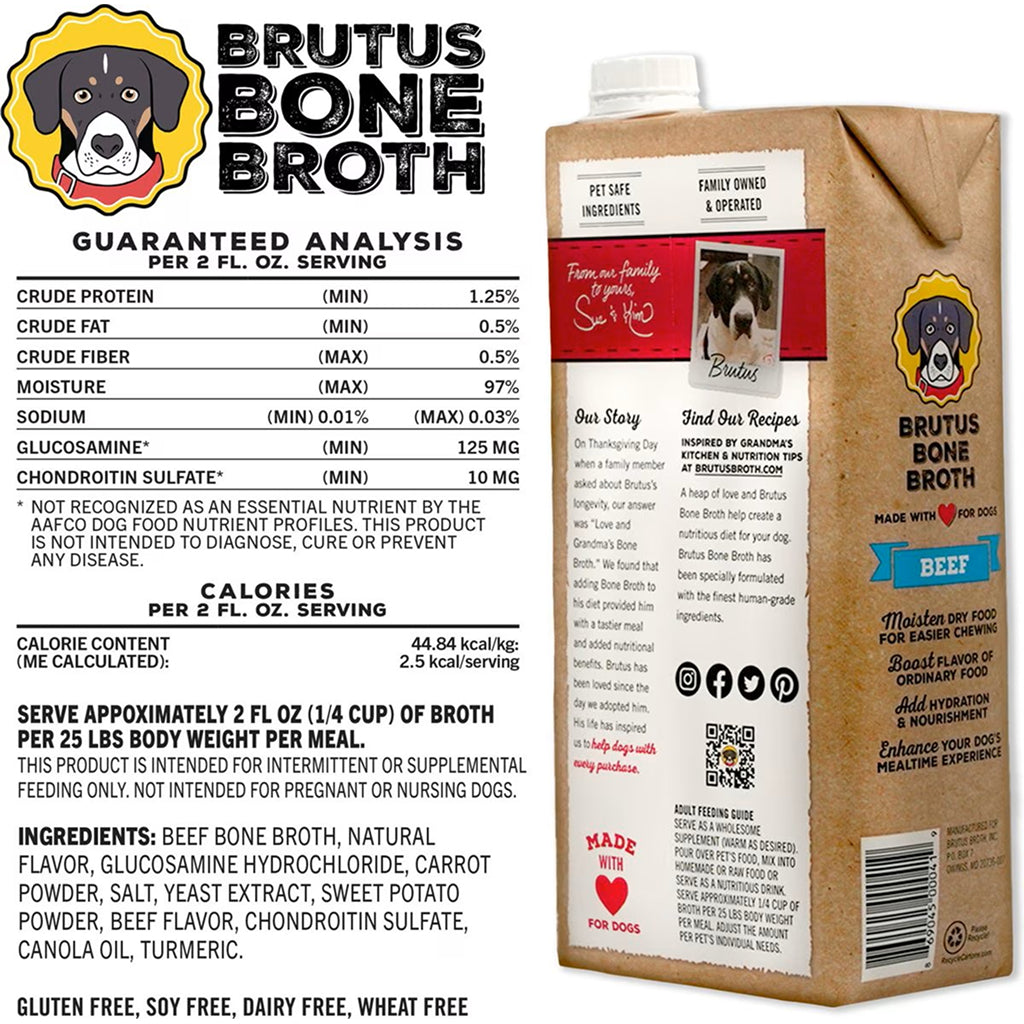 Brutus Broth Beef Bone Broth Hip & Joint Formula with Glucosamine for Dogs (32 oz)