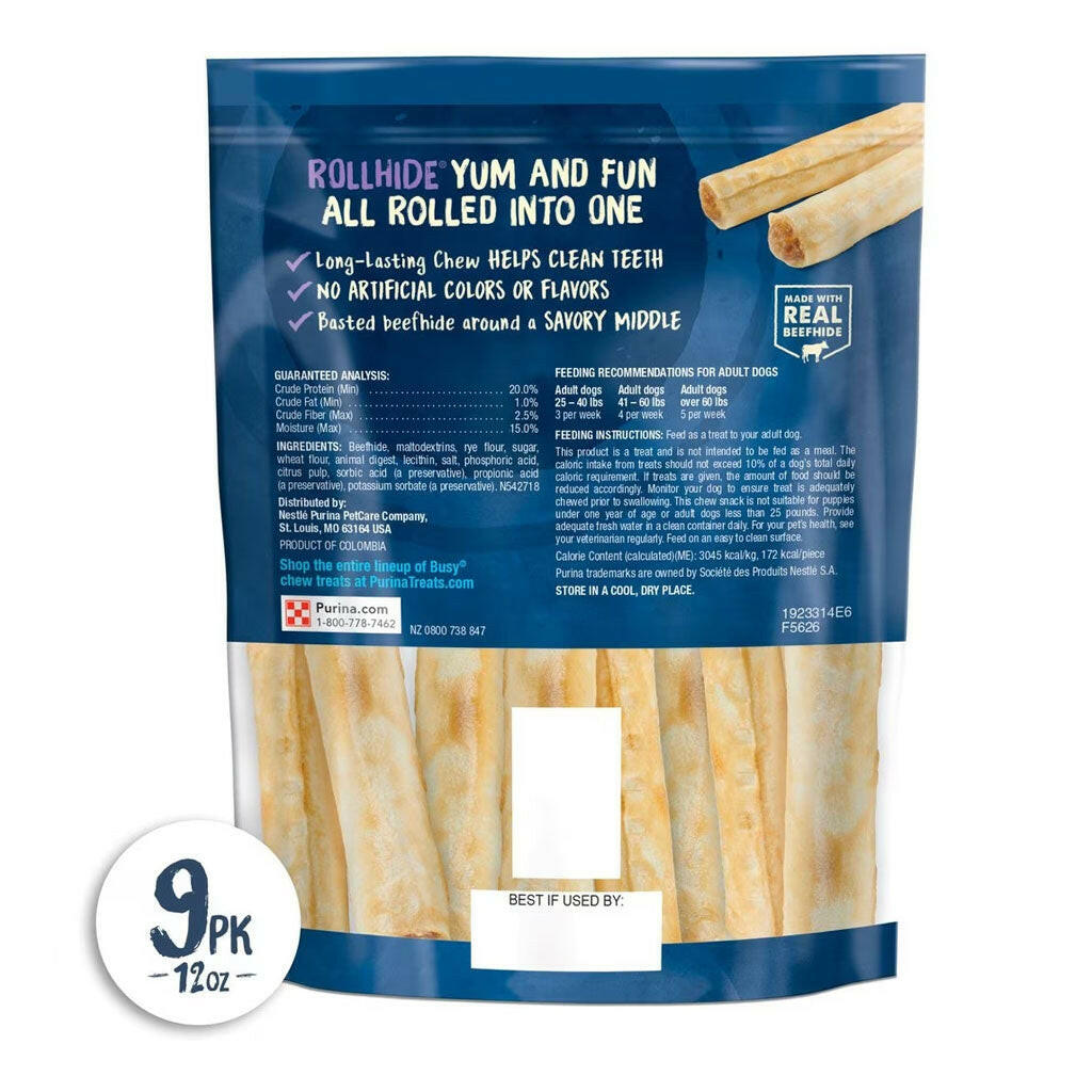 Busy Bone Rollhide Long-Lasting Chew Small/Medium Dog Treats, 9 Count